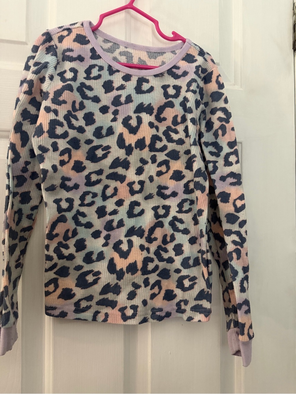 Wonder Nation Girls 7–8 Pastel Leopard Print Waffle Knit Pajama Top